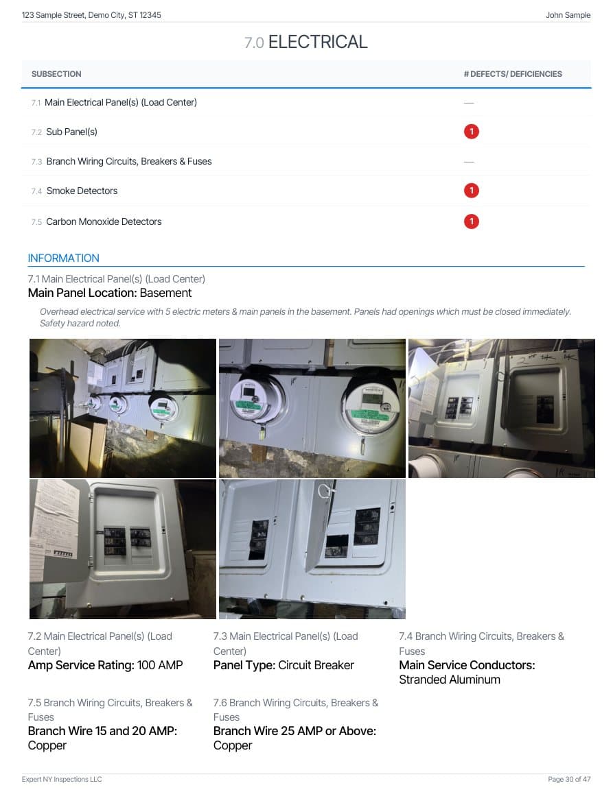 Sample inspection report — electrical section