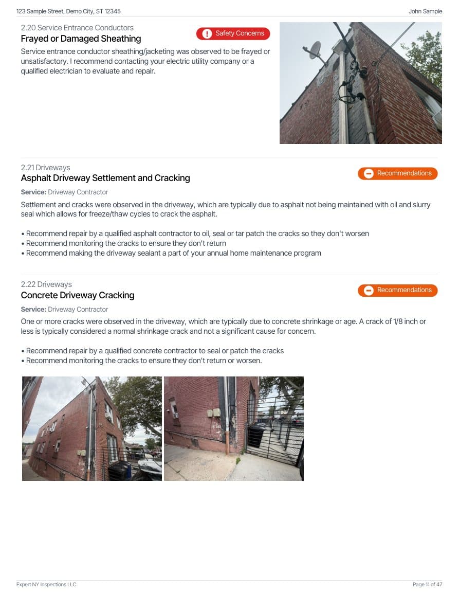 Sample inspection report — findings with photos